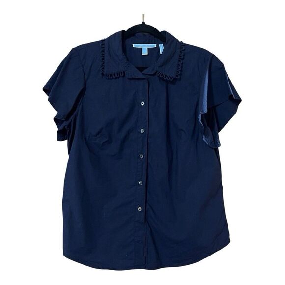Draper James Womens Size 12 Blue Cotton Button Down Flutter Sleeve Shirt - Picture 1 of 4